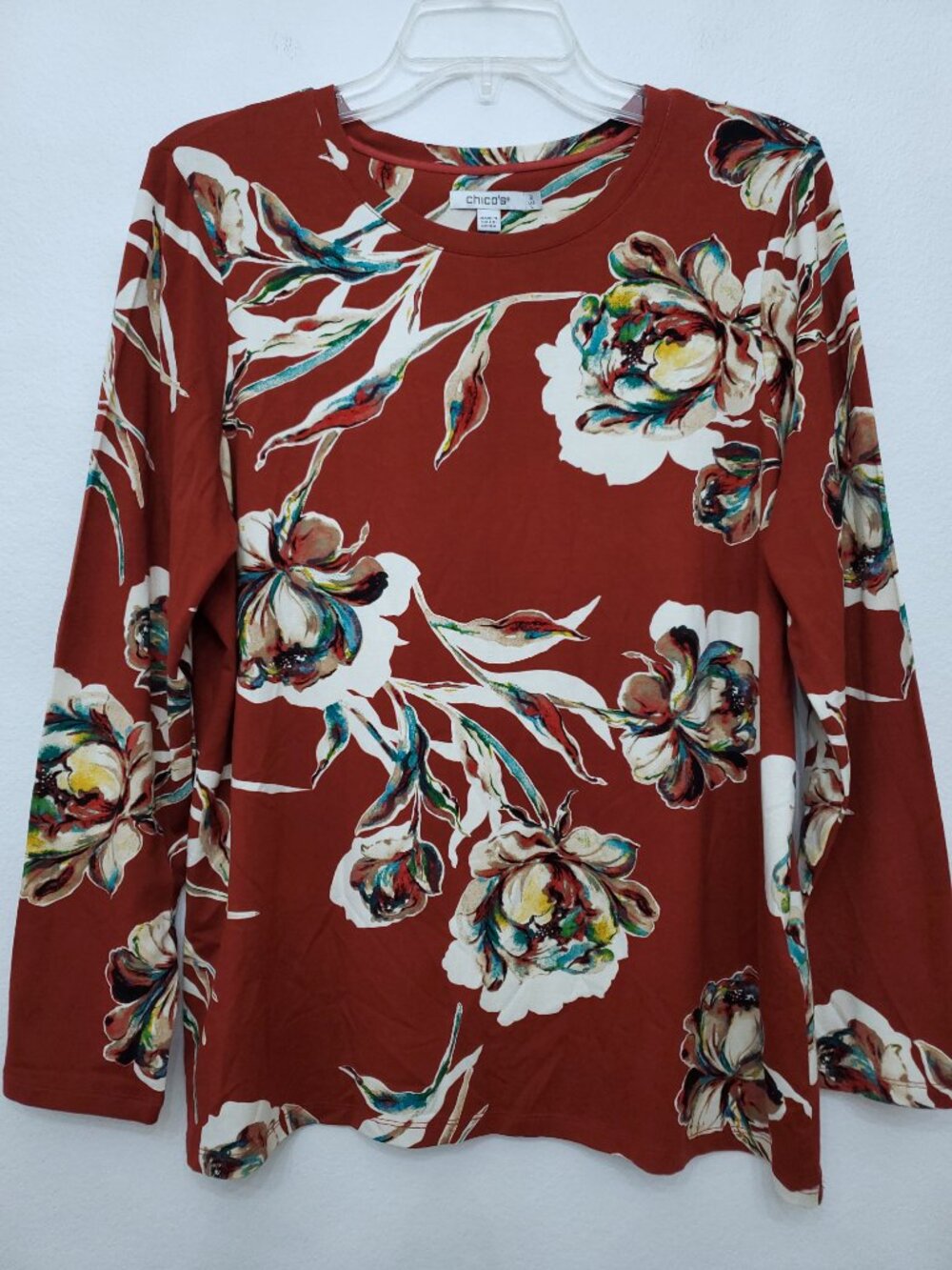 Chico's Floral Fairy Long Sleeve Women's Colorful Stretchy Top Size Large